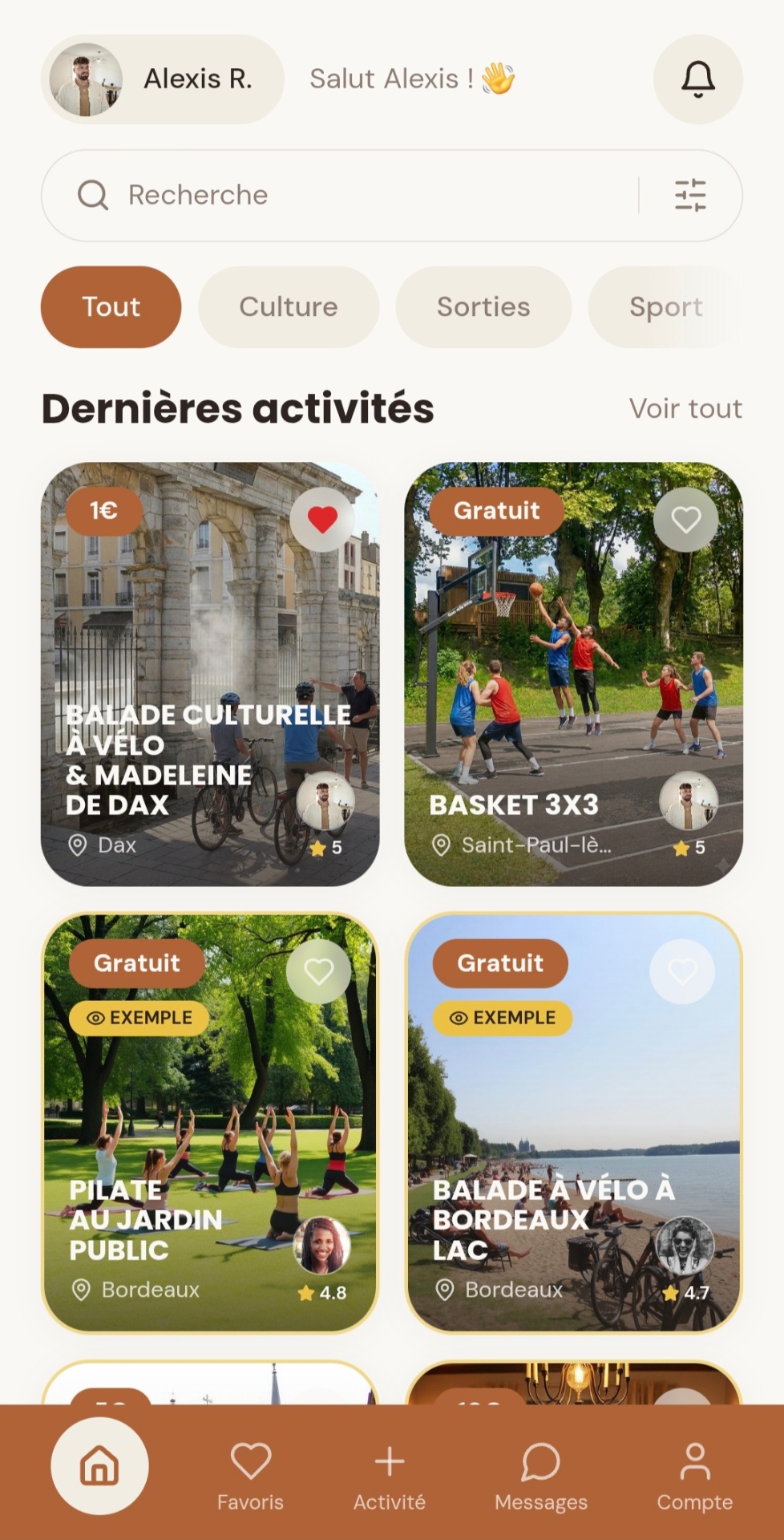 Application Saïa — écran d'accueil
